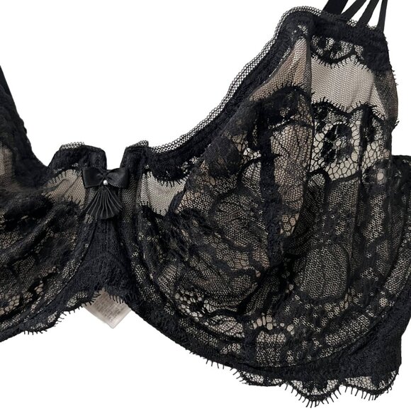Wacoal Black Nude Sheer Lace Mesh Wired Bra Size 34DD - Picture 2 of 5